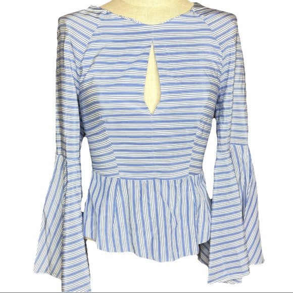 Milly Blue White Striped Luna Bell Sleeve Blouse - Picture 1 of 5